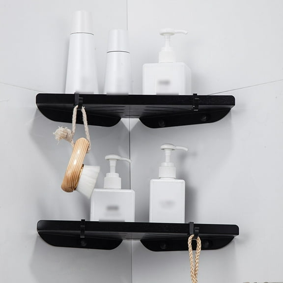 MLINS  Triangle Basket Storage Rack Bathroom Shelf with Hooks Black