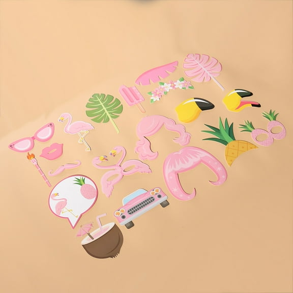 MLINS Tropical Hawaii Theme Summer Beach Photo Booth Set Luau Party Supplies Photo Props Flamingo Beard Wedding Birthday Decoration (Pink)