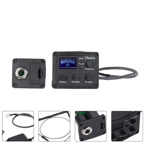 MLINS Ukulele Piezo Pickup EQ Amplifier with LCD Display Tuner and 3 Band Equalizer
