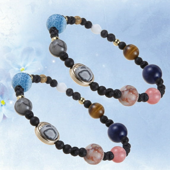 MLINS Universe Bracelet with Natural Stone Beads Representing Eight Planets for Adults Multi Color 2 Pieces