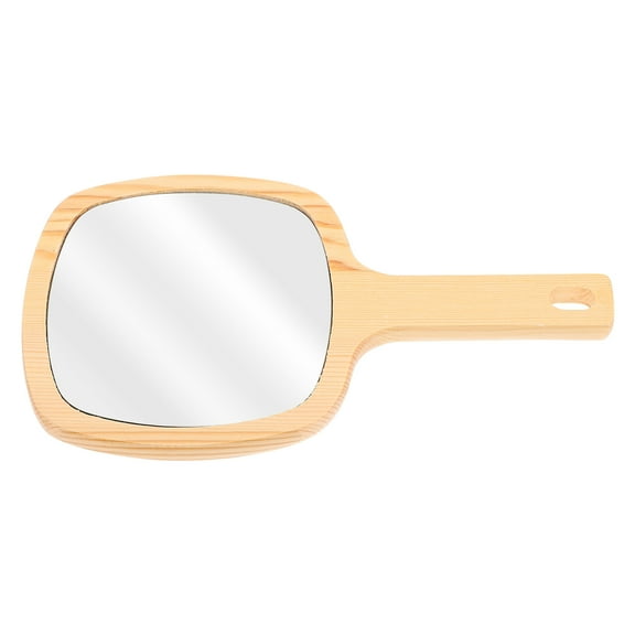 DINHEAROM Beige Wood Glass Handheld Mirror 1Pack 7.5x4.3in