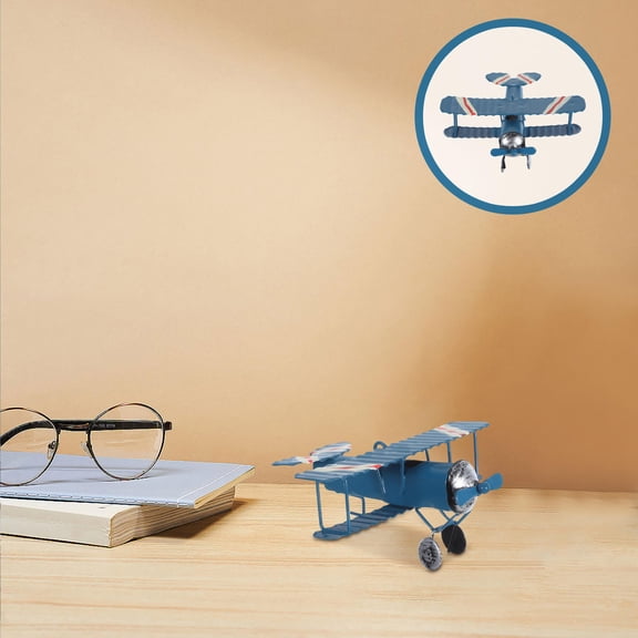 MLINS Vintage Decorative Airplane Model Metal Blue Retro Plane Decor for Home Desk 6.5 Inches