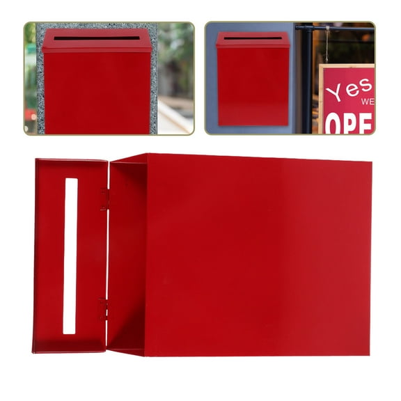 MLINS Vintage Wall Mount Mailboxes Iron Retro Mail Organizer Decorative Letterbox Office Suggestion Box for Secure Document Storage Red