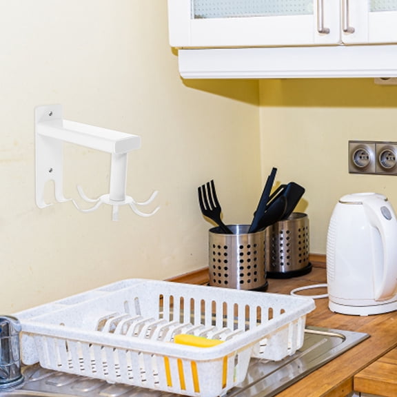 MLINS White Kitchen Utensil Hanger with Multi Hook Design for Home Use Wall Mountable Rotating Hook 360 Degree