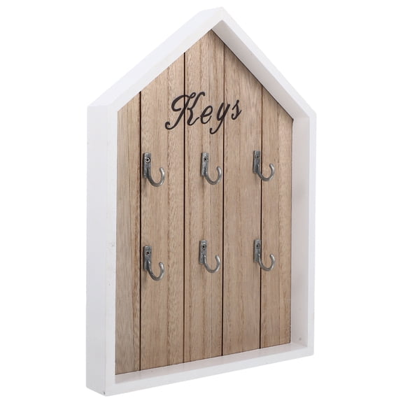 KONTONTY Rustic Key Holder House Shaped Wall Key Organizer White Wood 1Pcs