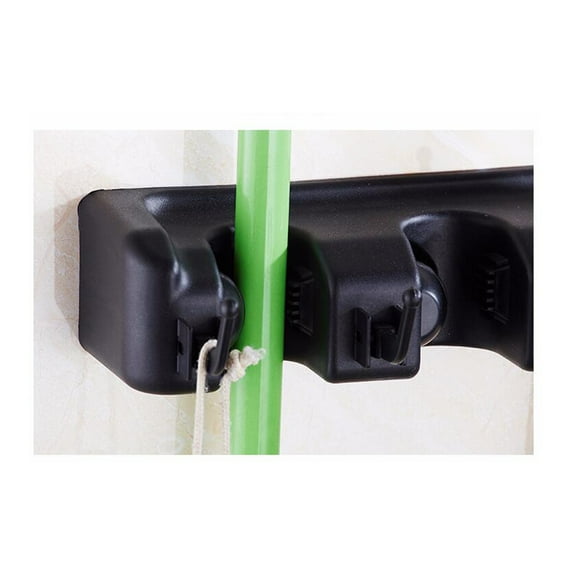 MLINS Wall Mounted Mop Holder Brush Organizer for Home Use Black Plastic Waterproof Sturdy with 5 Positions and 6 Hooks