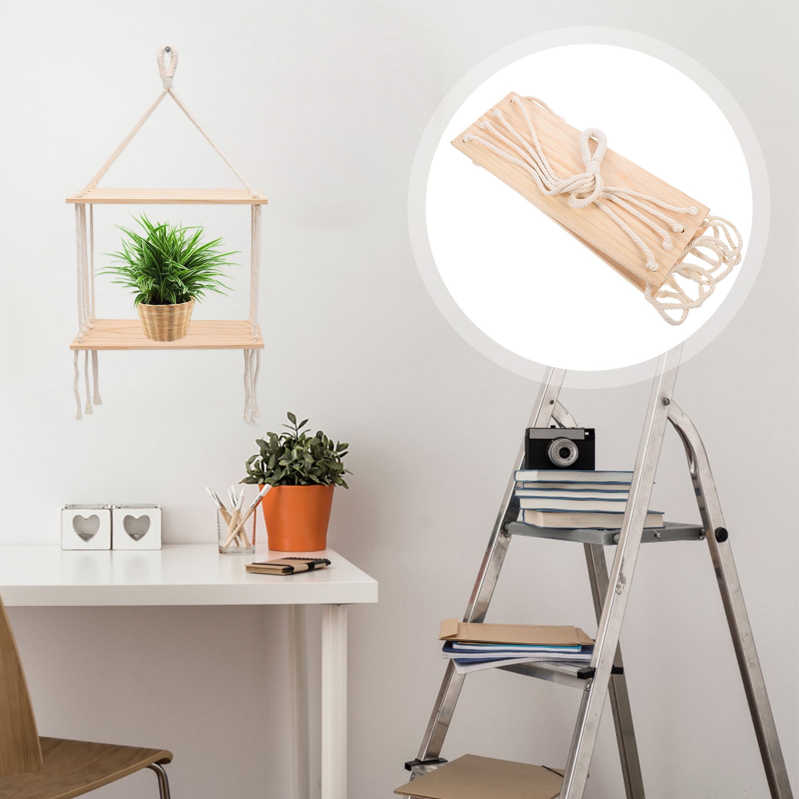 Hanging Rack Interior MLINS Wall Storage Rack Rope Hanging Room Decor White Display Beige ...