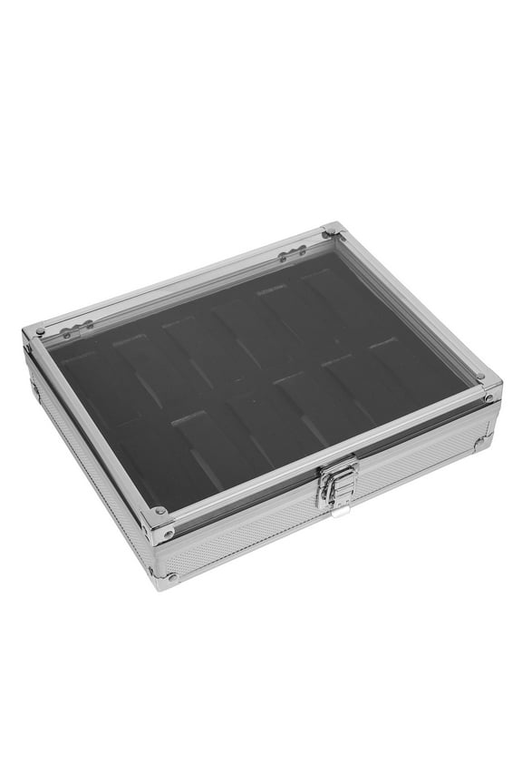 Aluminum Watches Box 12 Grid Slots White Faux Suede Interior Organizer