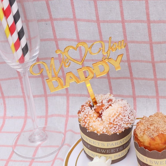FOMIYES Father's Day Party Supplies Acrylic Cake Toppers Golden 1Pcs 4.7X4.3X0.08In
