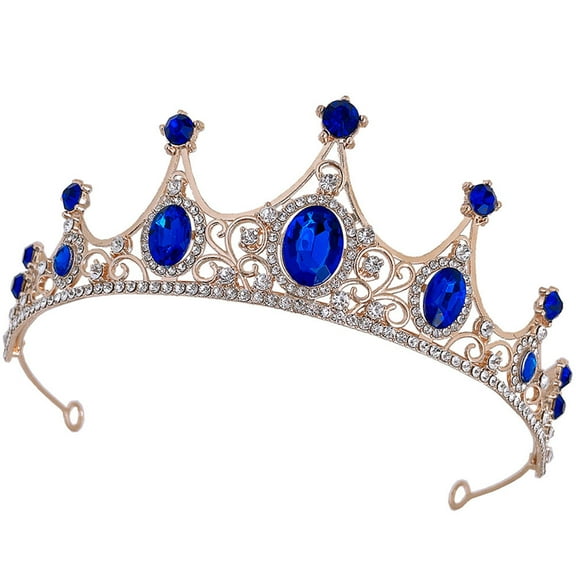 DINHEAROM Bride Accessories Bridal Tiara Rhinestone Crown Dark Blue Rhinestone 1Pack