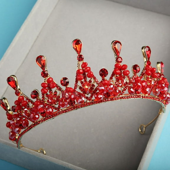 MLINS Wedding Rhinestone Tiara Sparkling Crown Bride M Red