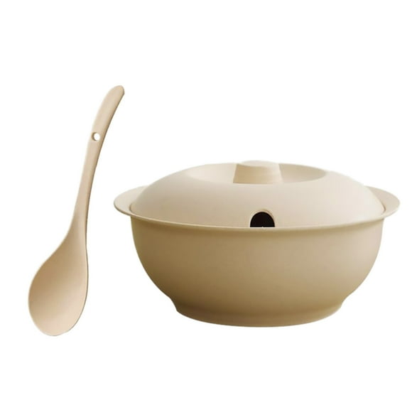 MLINS Wheat Straw Tableware Soup Pot with Spoon Set 2Piece for Everyday Meals