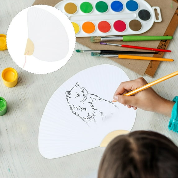 MLINS White Paper Hand Fan 2pcs DIY Blank Painting Fan Handheld Graffiti Craft