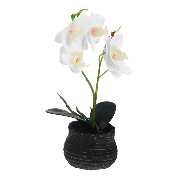 MLINS White Silk Artificial Phalaenopsis Plant in Pot for Decoration Lifelike Fake Bouquet No Maintenance
