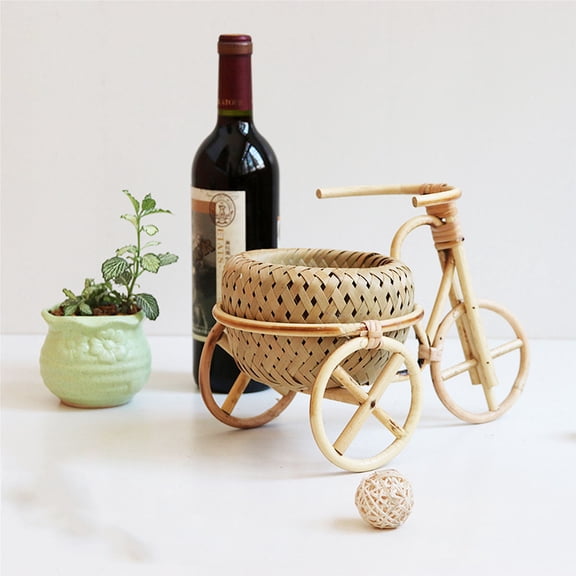 MLINS  Wicker Storage Basket Bamboo Crafts Office Decoration Tricycle Shape