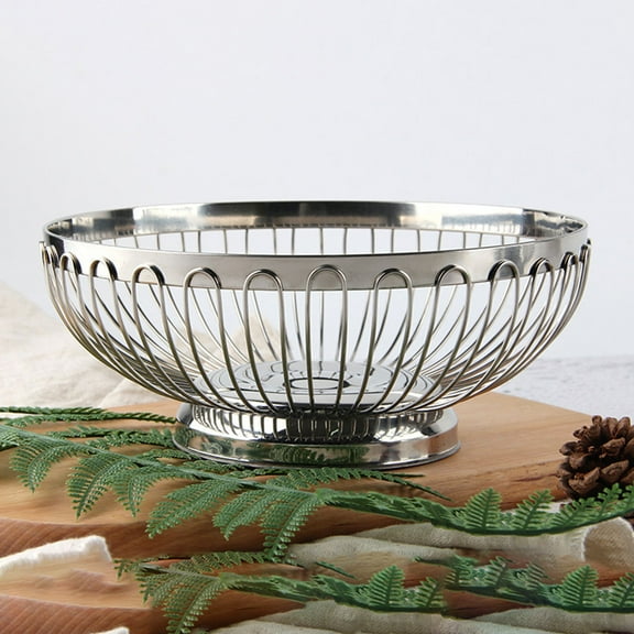 MLINS Wire Fruit Basket Stainless Steel Silver for Storing Things with Decorative Home Functionality Large Volume NonSlip Bottom 1 Size
