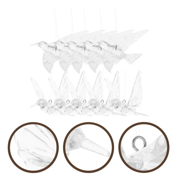 MLINS Set of 10 Transparent Acrylic Hummingbird Ornaments, 14cm & 10cm, Crystal Bird Decorations for Christmas Tree, Wedding, Ceiling Hanging