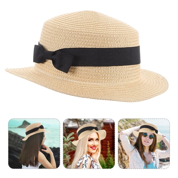 YUYUETIME White Straw Sun Hat Breathable and Foldable for Summer Outdoor Use