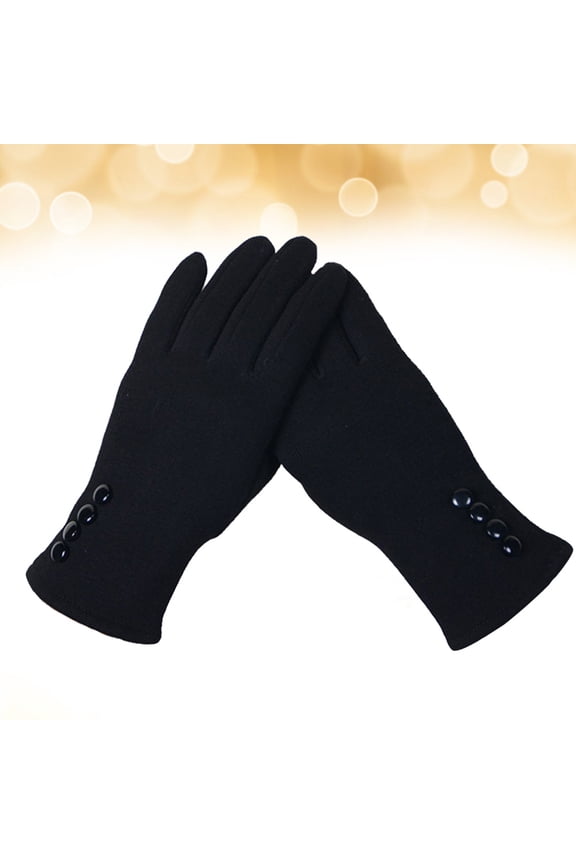 Women Touch Screen Warm Four Buckles Not down Gloves Female Winter Outdoor Riding Gloves Ladies Cotton Gloves Free Size (Black Color)