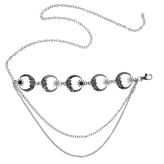 MLINS Women Waist Chain Female Waist Chain Metal Body Chain with Buckle Metal Star and Moon Multilayer Chain Belt for Dress Jeans Pants