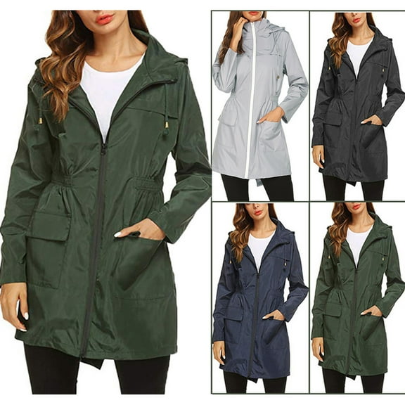 MLINS Women's Lightweight Raincoat Waterproof Ultra-thin Mountaineering Suit Outdoor Windproof Coat Hooded Hiking Long Active Rainwear (Grey, Size S)