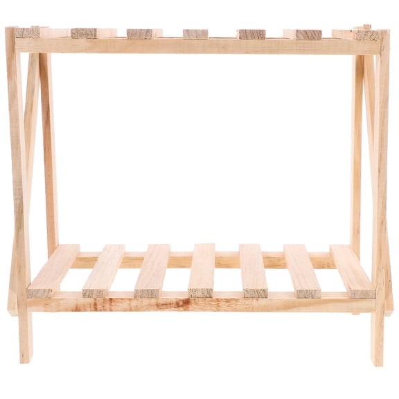 FELTECHELECTR Beige Wood Plant Stand 2-Tier Flower Pot Rack with Humanized Design for Home