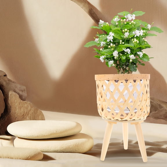 TEHAUX Indoor Flower Pot Beige Wood 1Pack For Homeowners Balcony 34.00X20.50X20.50Cm