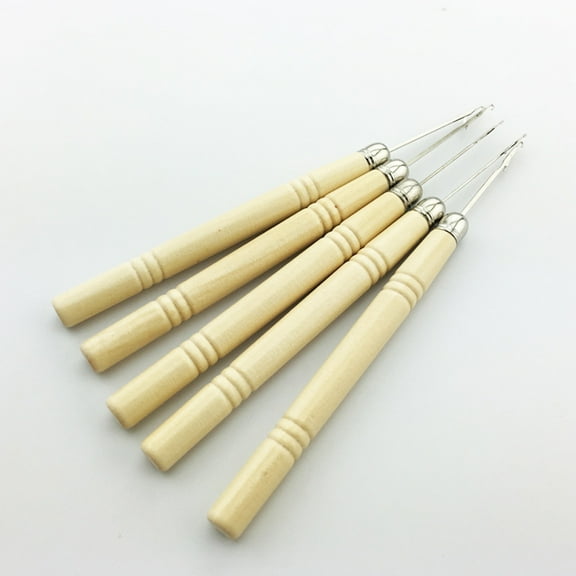 MLINS Wood and Metal Crochet Hook for Salon Use Khaki Color Essential Tool for Hair Extension 7.5 inches