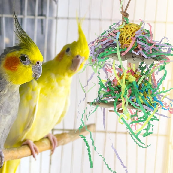 MLINS Wooden Bird Chewing Toy for Parrots Multifunctional Hanging Cage Toy with Double Layers