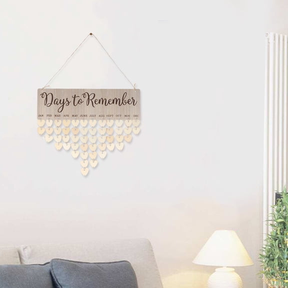 MLINS Wooden Calendar Reminder with Heart Shaped Plates for Hanging Decor Light Brown Great for Reminding 7.5 Inches