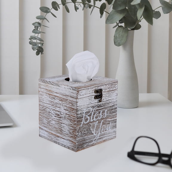 KONTONTY Grey Wooden Tissue Box Cover with Minimalist Design, and Stylish Holder Fits Standard Size Tissue Boxes for Home