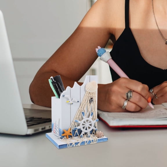 MLINS Wooden Pen Holder for Home Office with Nautical Theme Mediterrane Style