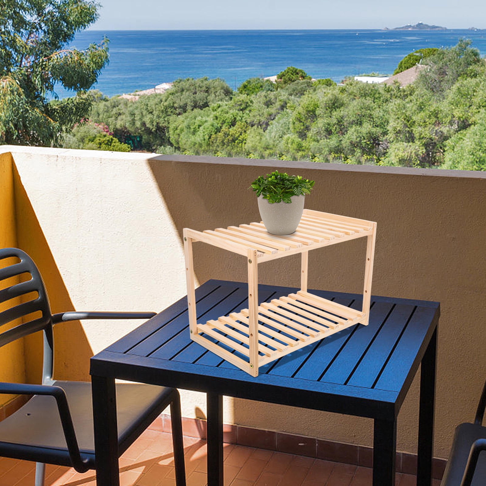 MLINS Wooden Plant Stand with Elegant Design for Garden Beige Double ...