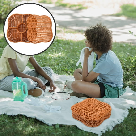 MLINS Woven Fruit Basket Snack Serving Holder Farmhouse Food Bread Storage Basket With Lid