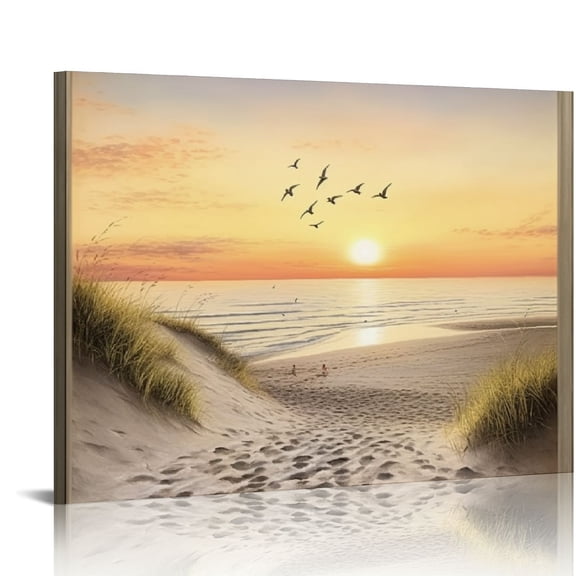 MLJA Bedroom Canvas Wall Art Beach: Ocean Scene Sea Framed Artwork Large Sunset Coastal Landscape Painting Picture Modern Seascape Seaside Seashore Print Decor for Living Room Home