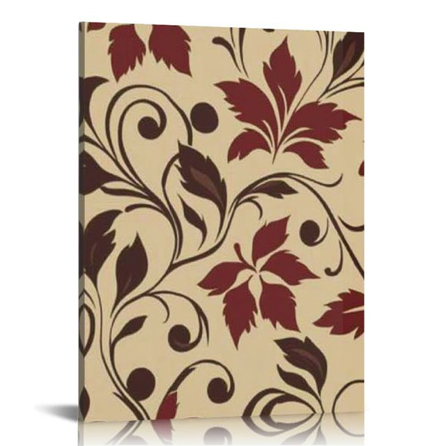 MLJA Flower Maroon Gold Floral Classy Burgundy Antique Canvas Wall Art