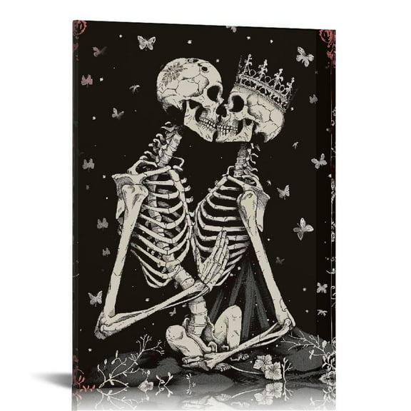 MLJA Gothic Art Sugar Skull The Kissing Lovers Canvas Wall Art Prints Artwork Signs Framed for Goth Home Porch Wall Decor Bedroom Living Room Decor,Couples Skull Lovers Gifts