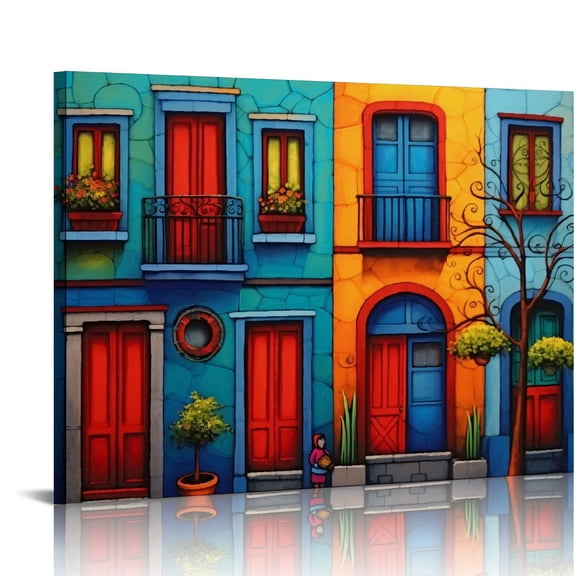 MLJA Mexican Poster Mexican House Wall Art Colorful Mexican Folk Art Painting Canvas Wall Art Prints for Wall Decor Room Decor Bedroom Decor Gifts