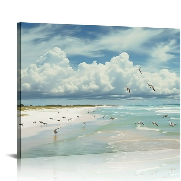 MLJA Sea Beach Canvas Wall Art Canvas Pictures Nature Wall Decor Sea Birds Coastal Landscape Canvas Prints Modern Canvas Artwork for Living Room Bedroom Office Wall Decoration