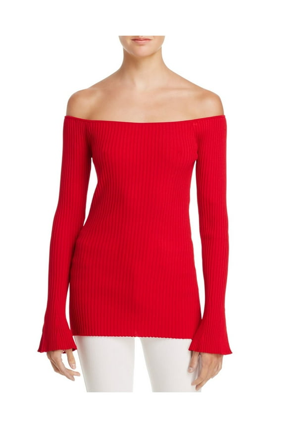 MLM LABLE Womens Red Long Sleeve Off Shoulder Sweater Size: S