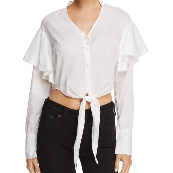 MLM Label Womens Miller Crop Top Blouse, White, X-Small