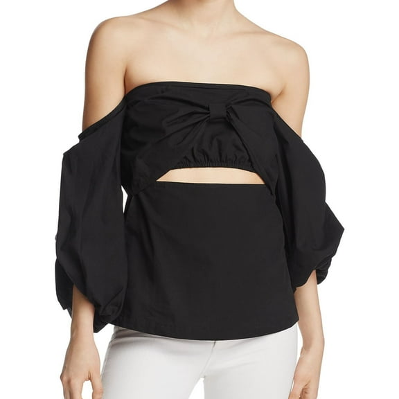 MLM Label Womens Pillar Cutout Off the Shoulder Blouse, Black, Medium