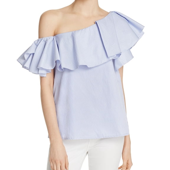 MLM Label Womens Ruffle One Shoulder Blouse, Blue, X-Small