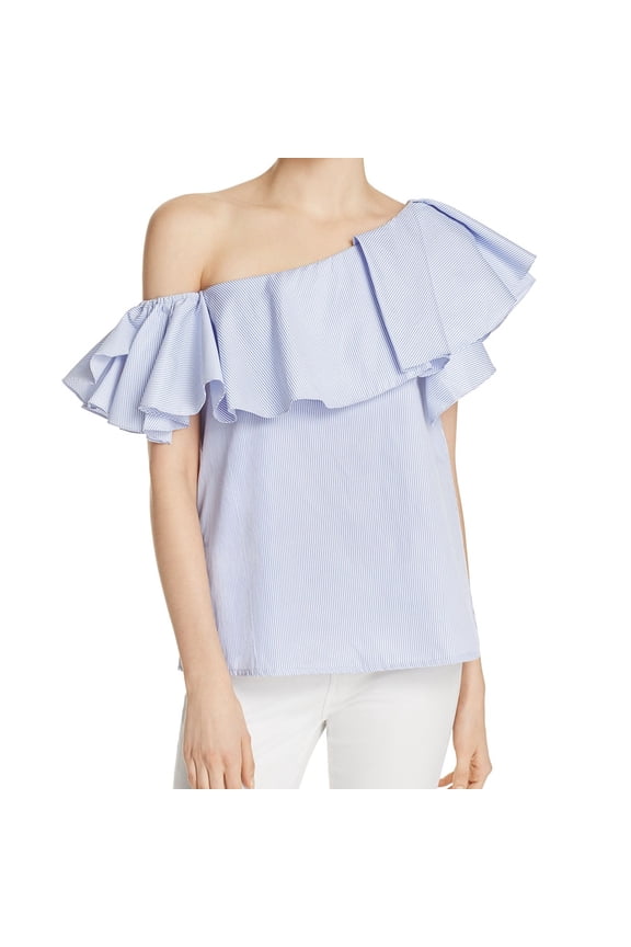 Womens Ruffle One Shoulder Blouse, Blue, X-Small