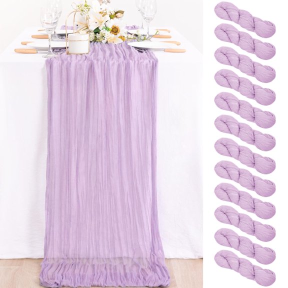 MLMC 12 Pack Lilac Purple Table Runner 10ft Rustic Gauze Lavender Cheese Cloth Table Runner 35x120 Inches for Romantic Wedding Bridal Shower Baby Shower Birthday Decor Y101