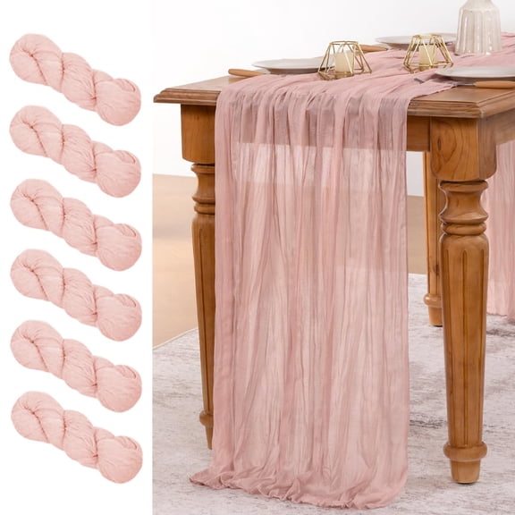 MLMW 6 Pack Pink Easter Table Runner Cheesecloth Gauze Table Runner 160 inch
