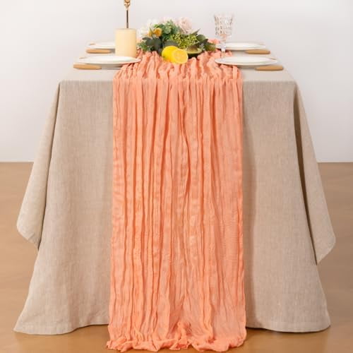 MLMW 6pcs Peach Cheesecloth Table Runner Sheer Valentine's Day Cheese Cloth Table Runners 22×120 inch 10FT for Holiday Wedding Baby Shower Birthday Party Home Table Decor