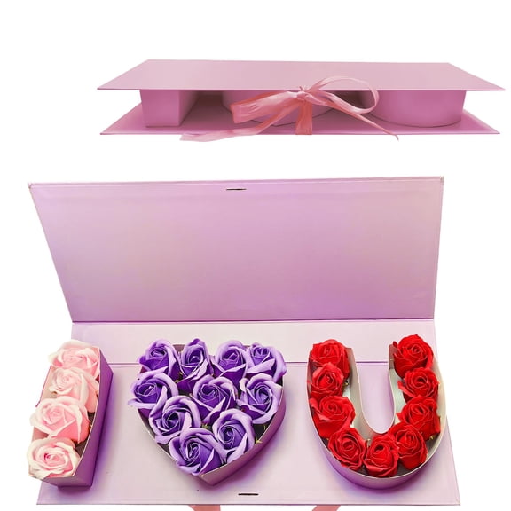 MLOLM I Love U Box for Flowers 2 Pcs Empty I Heart U Flower Gift Letter Shaped Fillable Box Valentines Day Boxes for Wedding Bridal Shower Anniversary Birthday Mother's Day Chocolate Packaging Y101