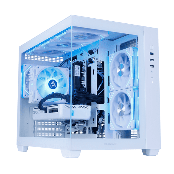MLOONG Gaming PC Desktop, AMD Ryzen 7 8700F, GeForce RTX 5060Ti 8GB, 32GB DDR5 RAM, 1TB NVME SSD, 650W PSU, Windows 11 Home 64-bit, WIFI, White