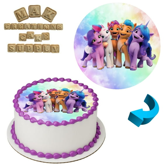 MLP New Generation (Design 2) 8" Round Edible Cake Topper ~ Can be used on 8", 9" or 10" Cakes